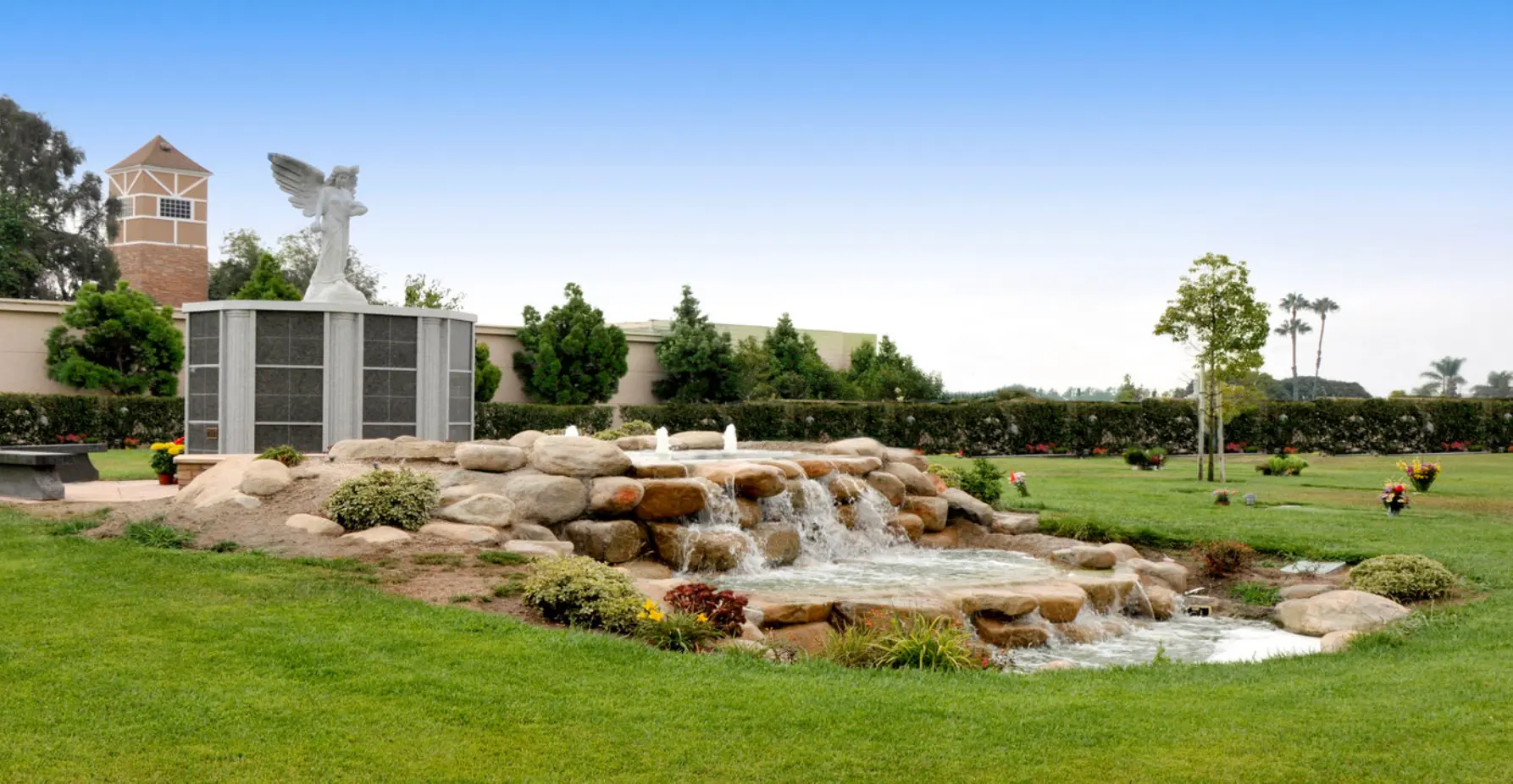 Angel columbarium and waterfall