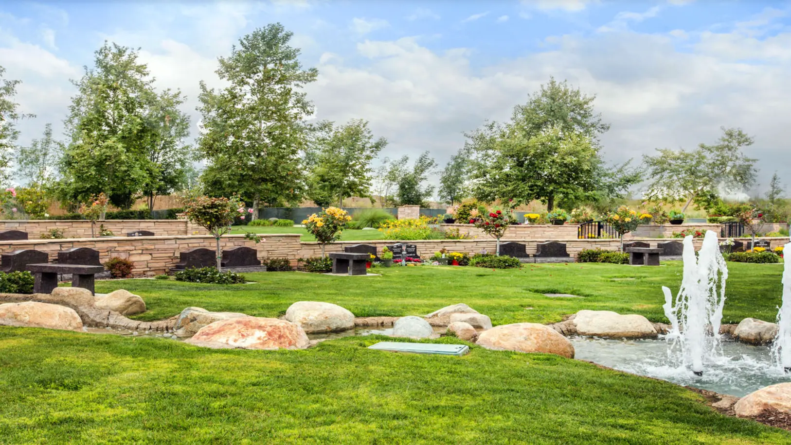 Flower gardens and fountain